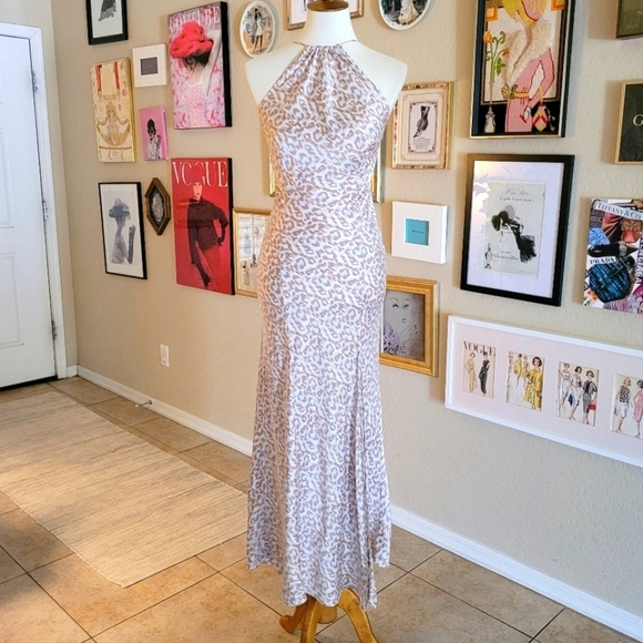 Victoria's Secret Silk Y2K Blue Cream and White Leopard Print Maxi Slip Dress - Picture 3 of 9